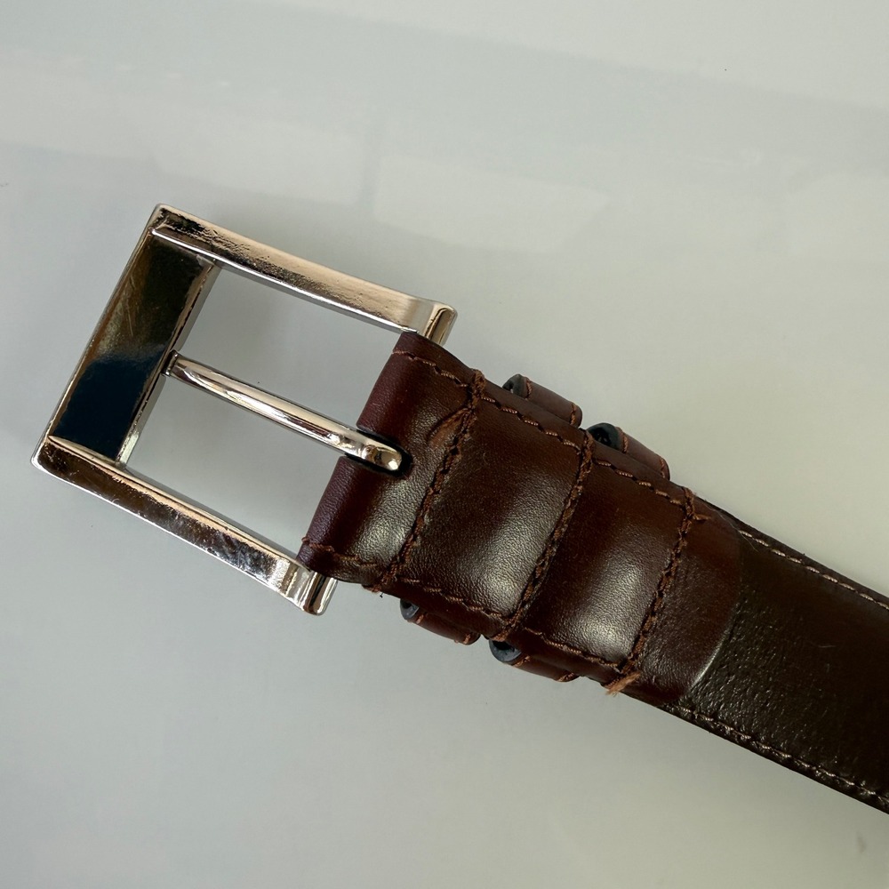 Allen Edmonds Leather Belt Mens 34 Brown Italian Calf USA Silver Buckle